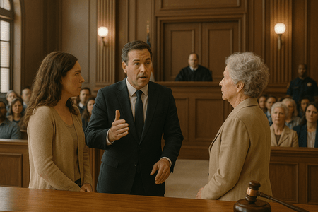 Uber accident lawyer with his clients in court